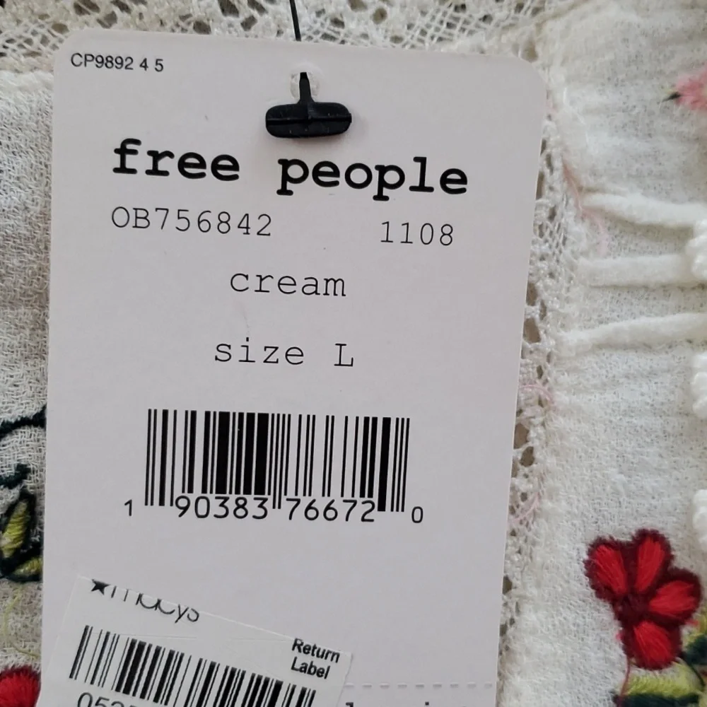 Free People Gauze Embrodery Flowers Long Sleeve Blouse